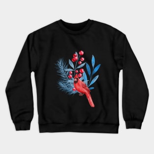 Red Cardinal in Blue Leaves Crewneck Sweatshirt